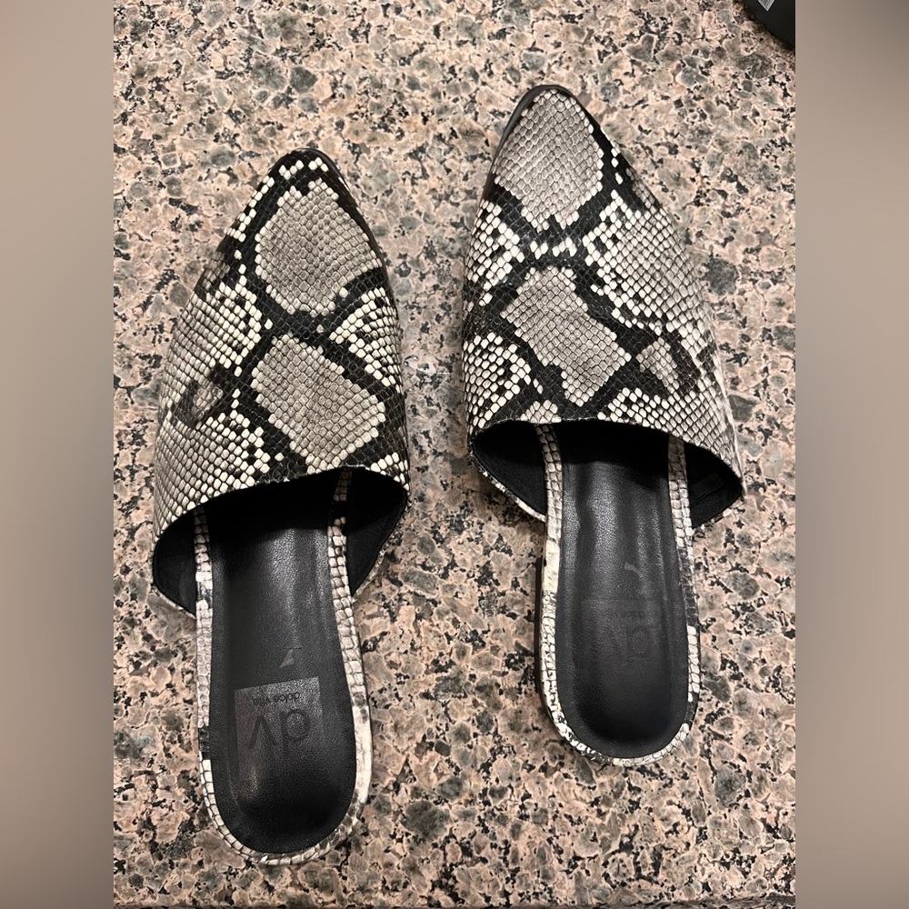 Dolce Vita Snake-Print Pointed Toe Slide Mules - Black & Gray